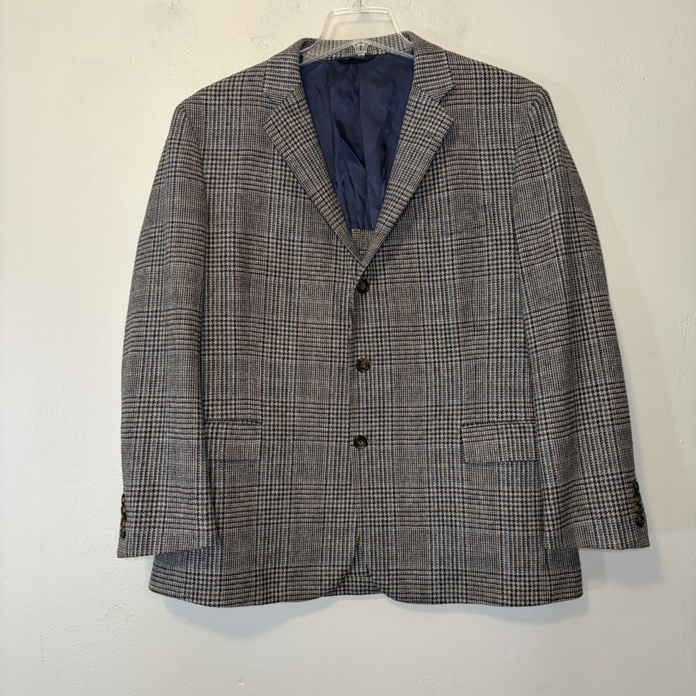 Brooks Brothers 1818 Regent Fit Wool Glen Plaid Sport Coat Blazer Grey 46R